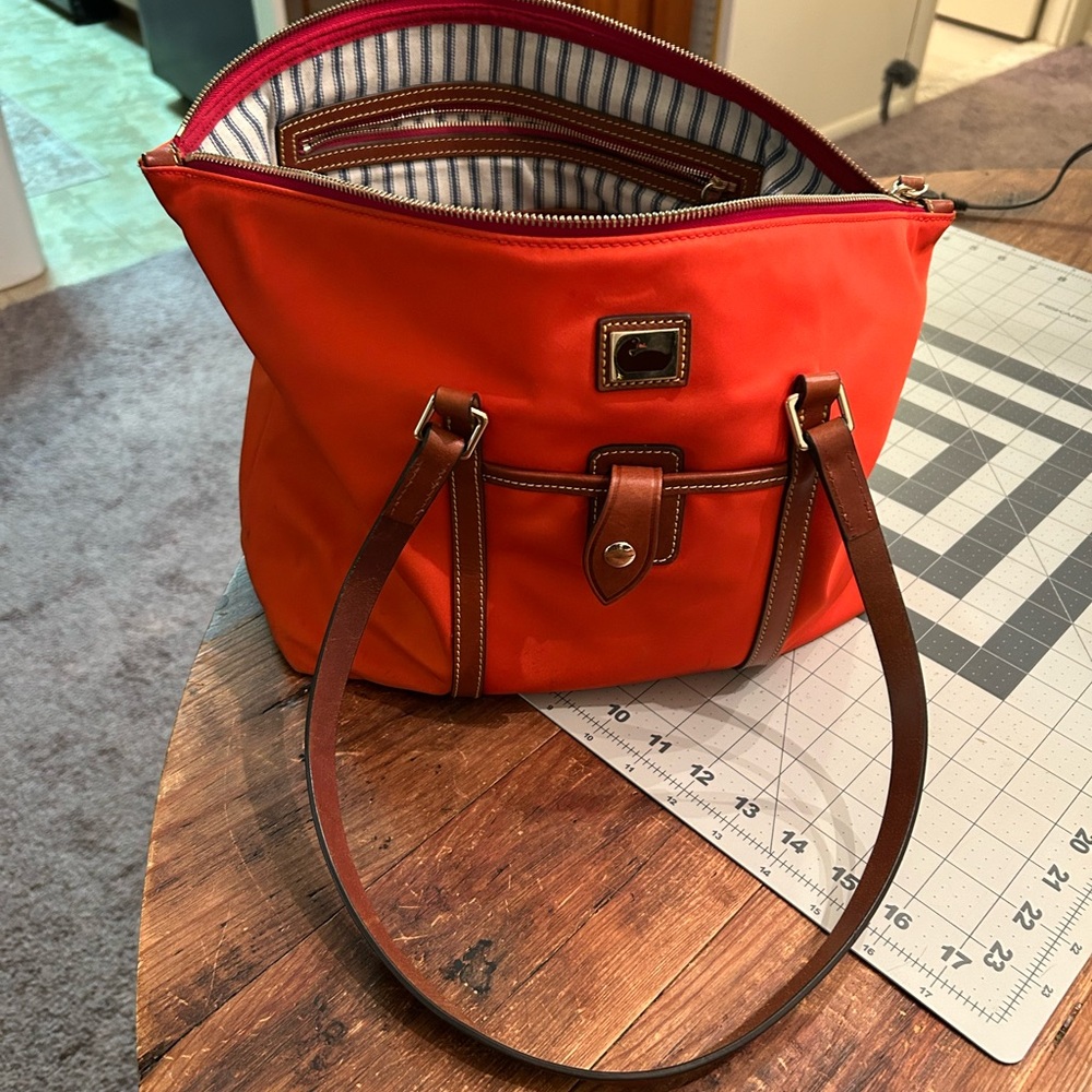 Dooney & Bourke Orange Tote with Brown Leather Straps